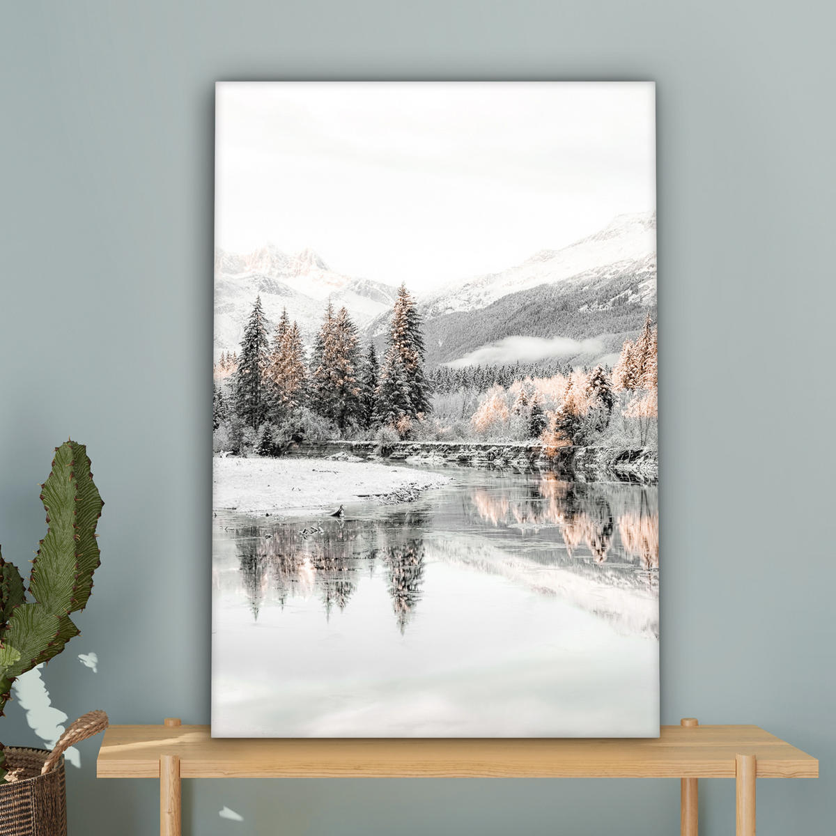 LEINWANDBILD Natur - Winter - Bäume - Berge - Schnee 40x60 cm - Weiß Hochglanz, Textil (40/60cm) - MuchoWow