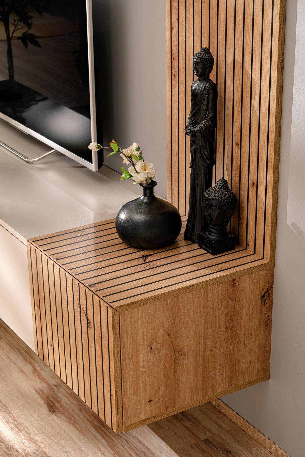 WOHNWAND Sand matt, Eiche Artisan 180 cm, Schrankwand hängend - Sandfarben/Eiche Artisan, Holzwerkstoff (180/130/40cm) - Inn.Furn