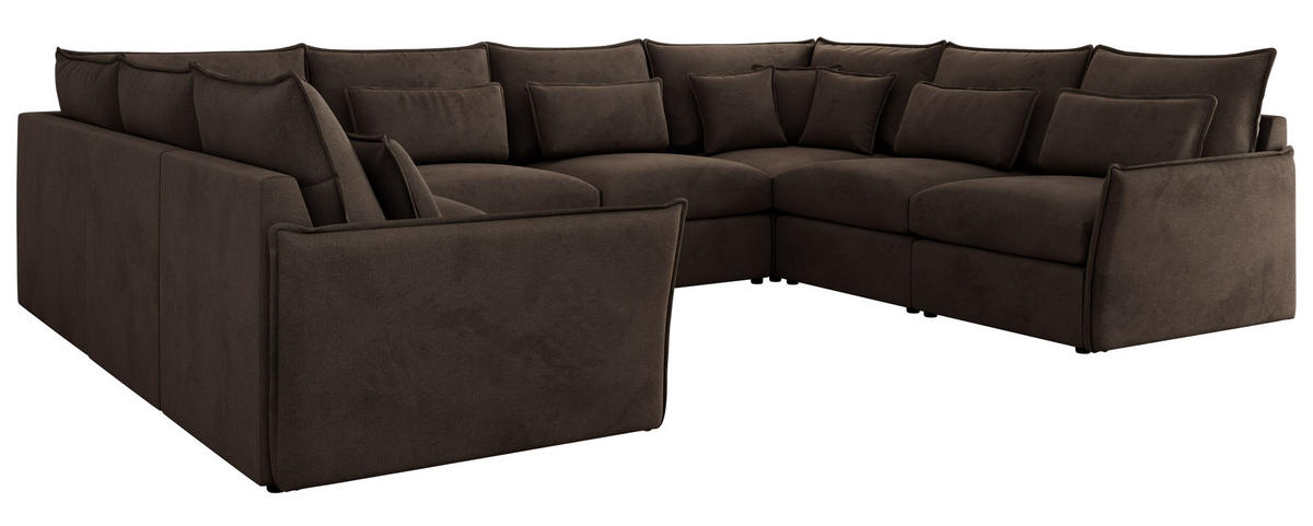 WOHNLANDSCHAFT VERSO U 8M Braun Velvet - Schwarz/Braun, Kunststoff/Textil (362/93/270cm) - MKS