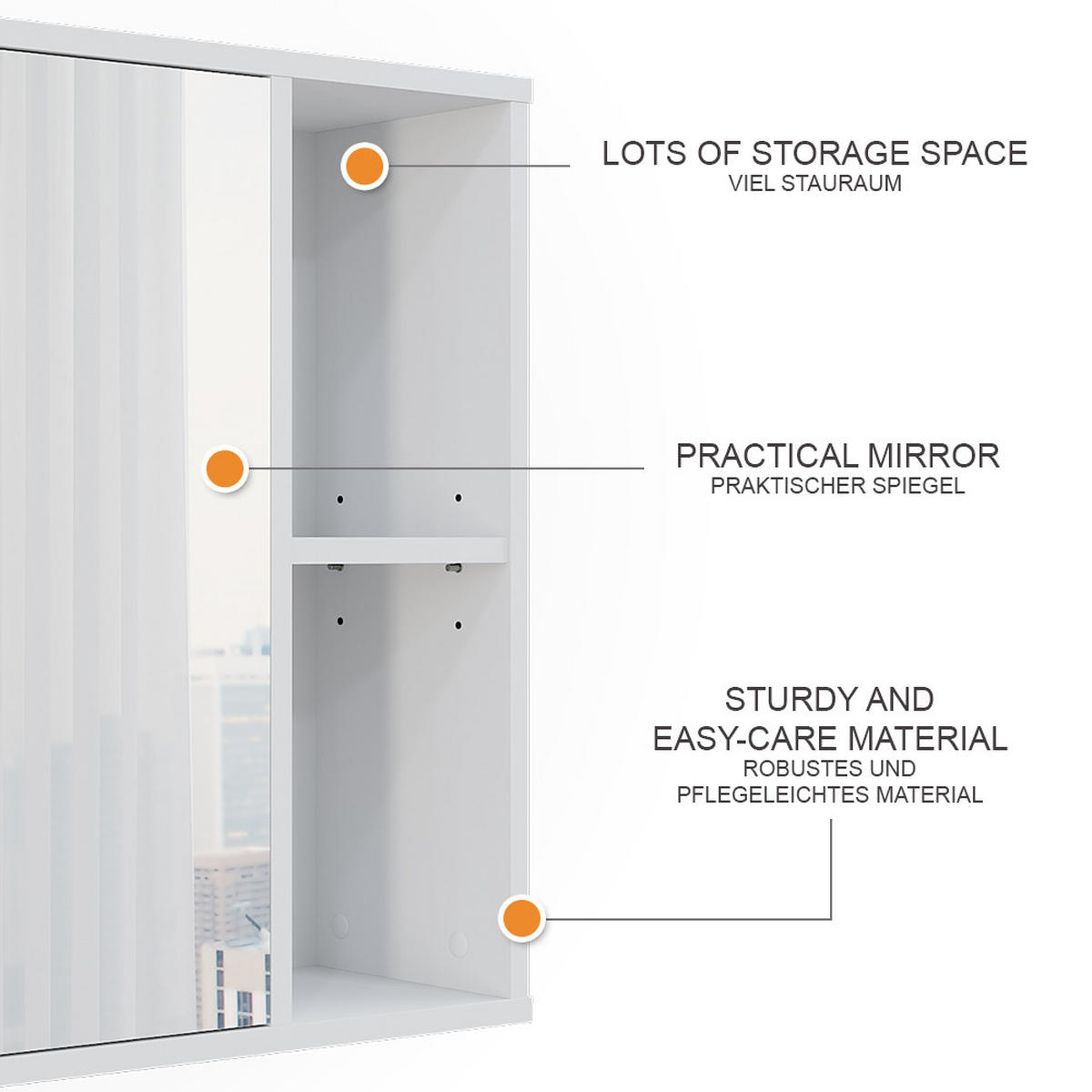 KOUPELNOVÁ SKŘÍŇKA SE ZRCADLEM Leano Bílá - bílá, kompozitní dřevo (80/60/20cm) - Vicco