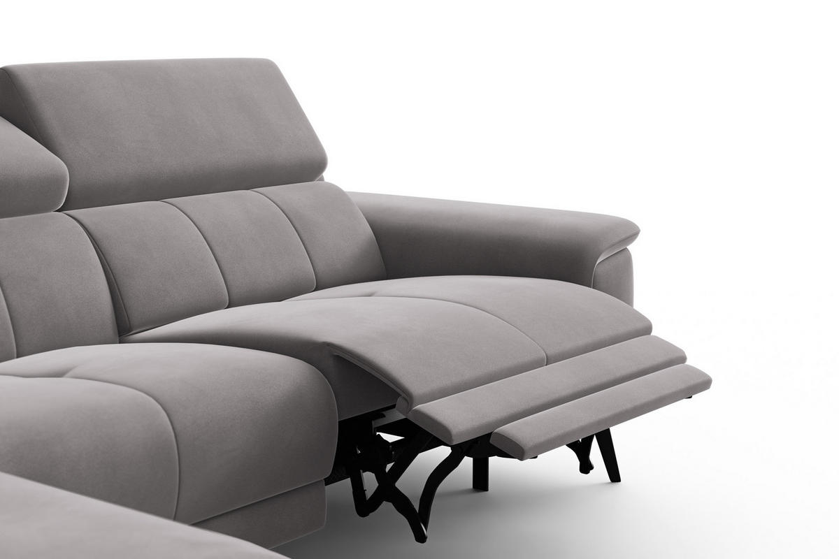 ECKSOFA FIERO 4-Sitzer LINKS, Dunkelgrauer Veloursstoff - Dunkelgrau/Schwarz, Holz/Textil (288/170cm) - Courtois Laville