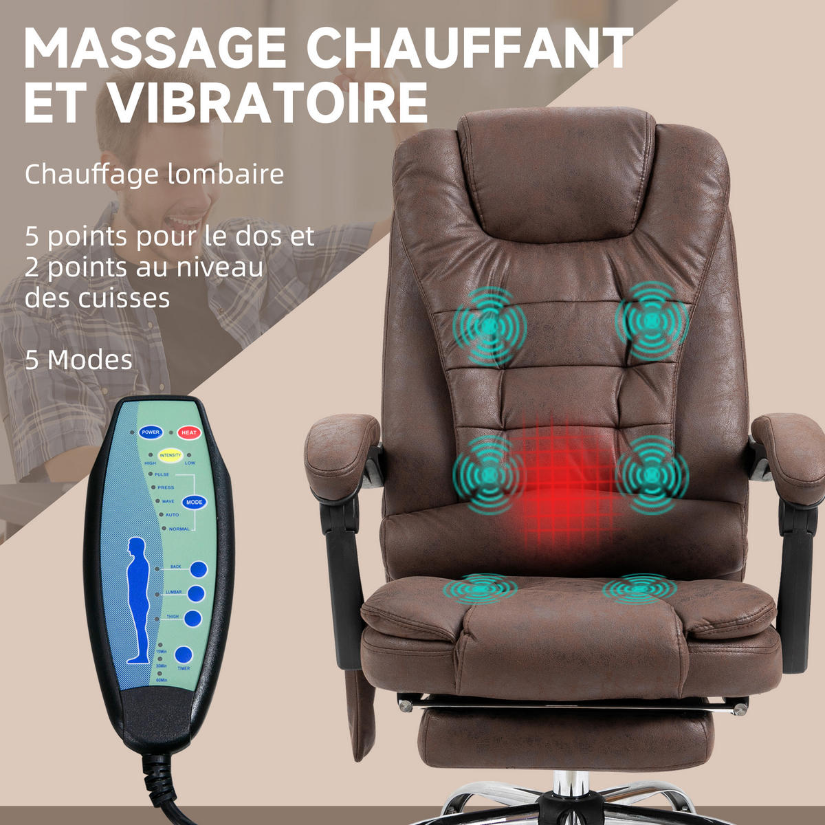 CHEFSESSEL DE-11686 Massage & Heizfunktion Braun - Braun, Metall (70/119/65cm) - ComfortXL