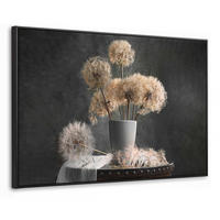 LEINWAND Bilder mit Rahmen - Blumensamen - Löwenzahn - Vase - Stilleben - Blumenstrauß - 150x100 - Dunkelgrau, Textil (150/100cm) - MuchoWow
