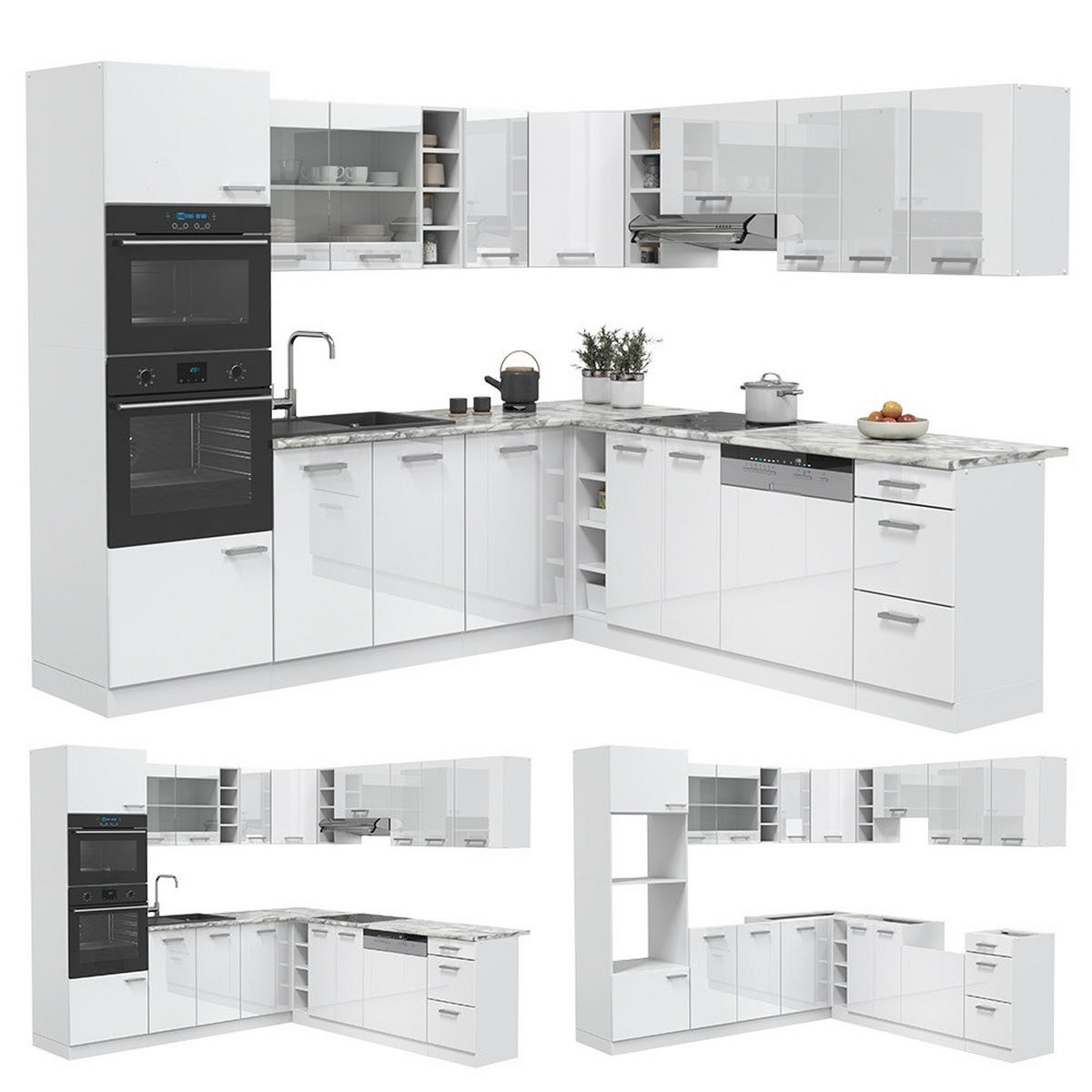 HÖRNKÖK R-Line, Vit högblank/Vit, 247 x 237 cm utan bänkskiva - Vit/Vit högglans, Träbaserade material (247/206.8/46cm) - Vicco