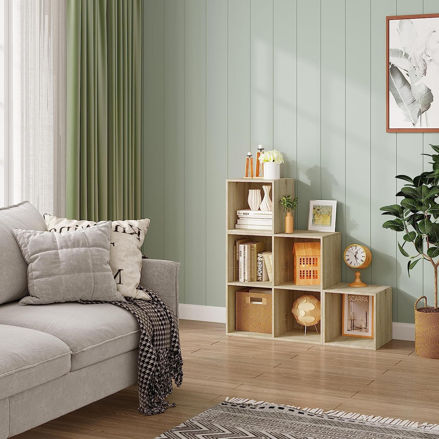 REGAL Bücherregal mit 6 Fächern, Stufenregal, 90x90x30 cm, Helle Eiche - Eichefarben, Holzwerkstoff (90/90/30cm) - Woltu