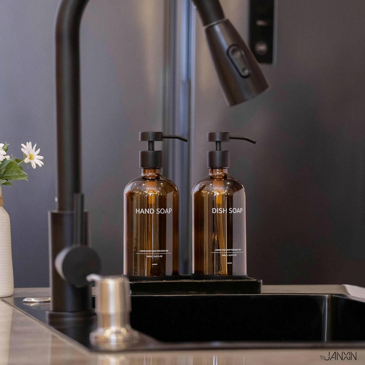 SEIFENSPENDER Set Glas Braun mit Keramiktablett 2-teilig - Braun, Glas (3/20.8/7.6cm)