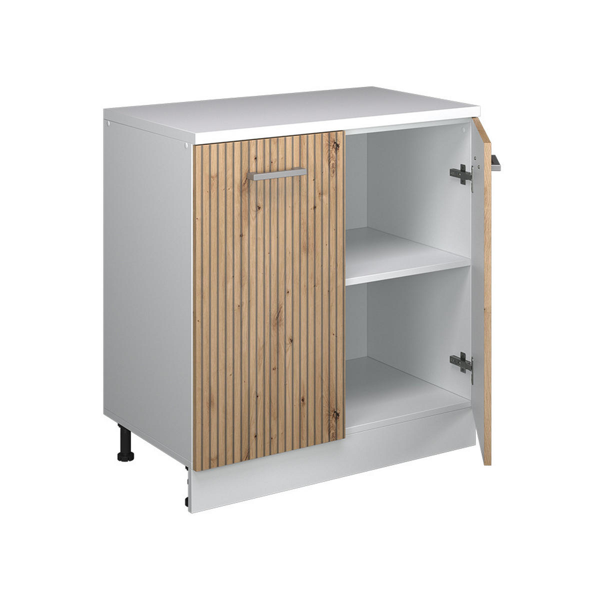 KUHINJSKA OMARA ZA POŠEVNE STREHE R-Line, Obrtniški hrast, 80 cm brez naklona z 2 vrati - bela/hrast artisan, leseni material (80/83.8/46cm) - Vicco