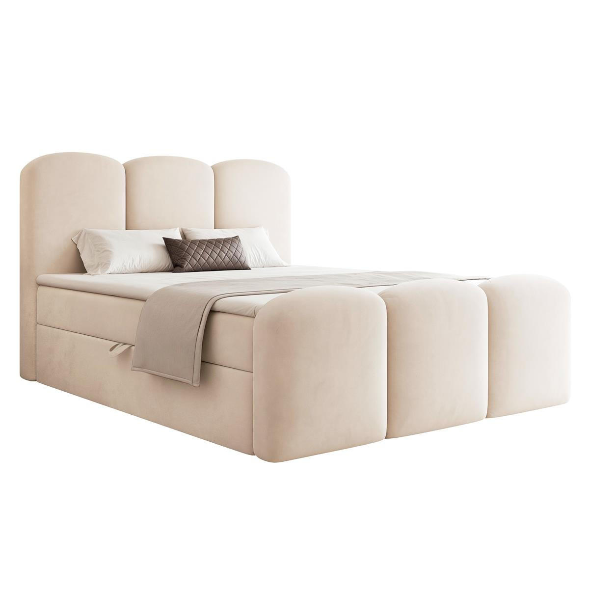 BOXBETT 160x200 VELIA Creme Velvet - Creme, Holzwerkstoff/Textil (160/200cm) - Compleo24