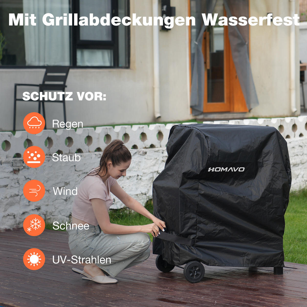 HOLZKOHLEGRILL mit Abdeckung - Schwarz, Metall (55/104/113cm) - HOMAVO