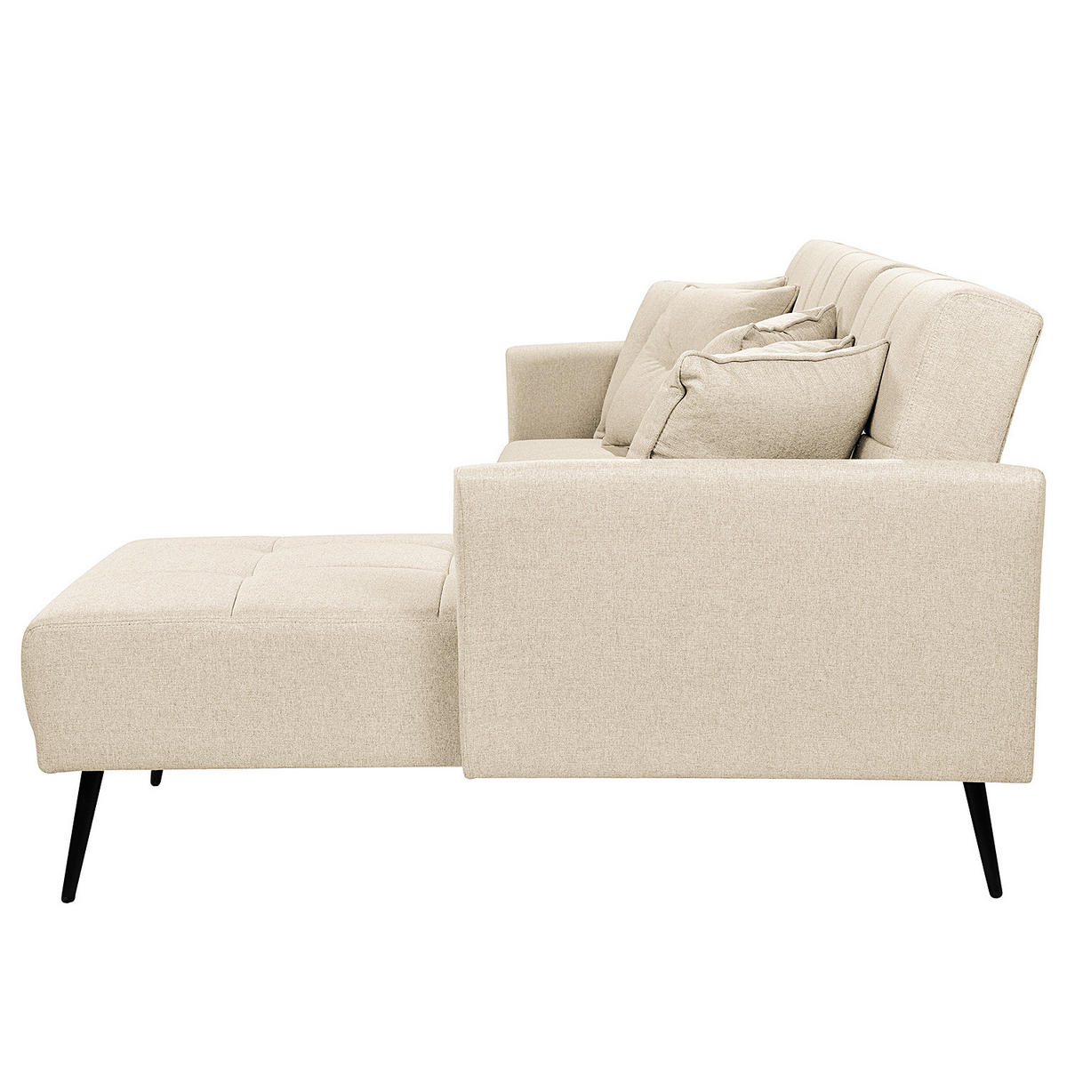 ECKSOFA mit Schlaffunktion - Flachgewebe - Beige/Schwarz, Textil/Metall (250/144cm) - home24