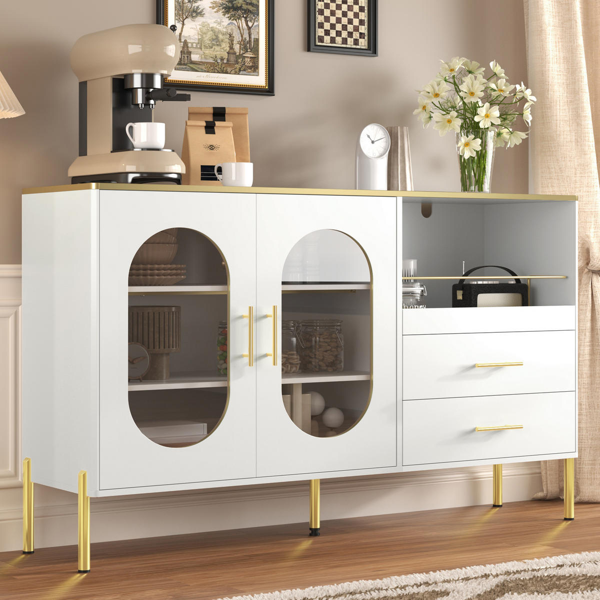SIDEBOARD 140/38/90 cm Weiß aus MDF mit 2 Schubladen - Weiß, Holzwerkstoff (140/90/38cm) - OKWISH