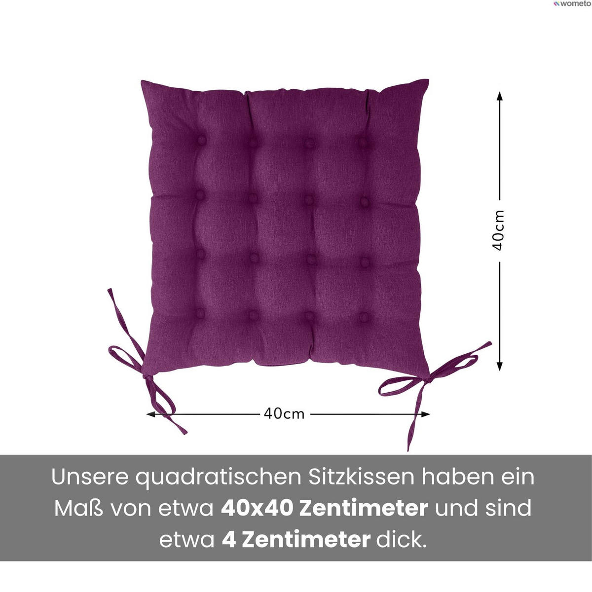 SITZKISSEN 2er Set 16-Punkt beere 40/40 cm mit Steppung und Halte-Bändern - Lila, Textil (40/40/4cm) - wometo