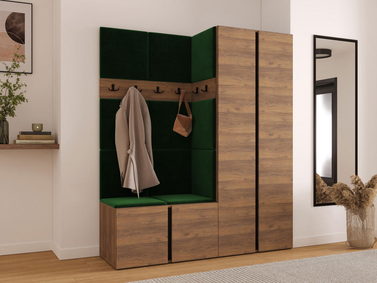 MOBILIER PENTRU HOL Orion III - culoare lemn de nuc/verde, material plastic/compozit lemnos (158/186/46cm) - MIRJAN24