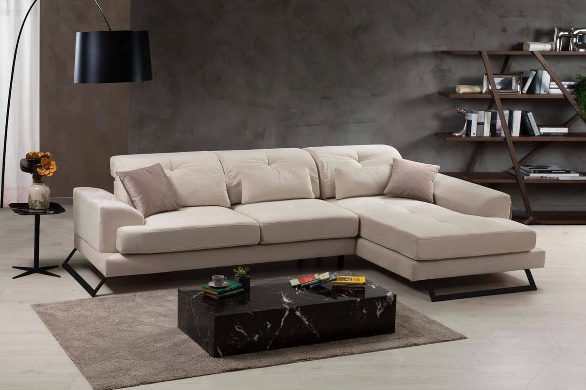 ECKSOFA mit verstellbarer Rückenlehne - Beige/Creme, Holz/Textil (190/304cm) - myHomelando