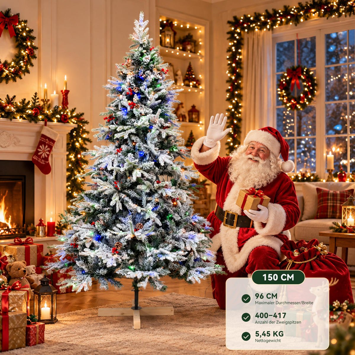 WEIHNACHTSBAUM 150 cm – LED-Dekobaum für Zuhause, Garten, Gewerbe & Feiern - Grün, Kunststoff (150cm)