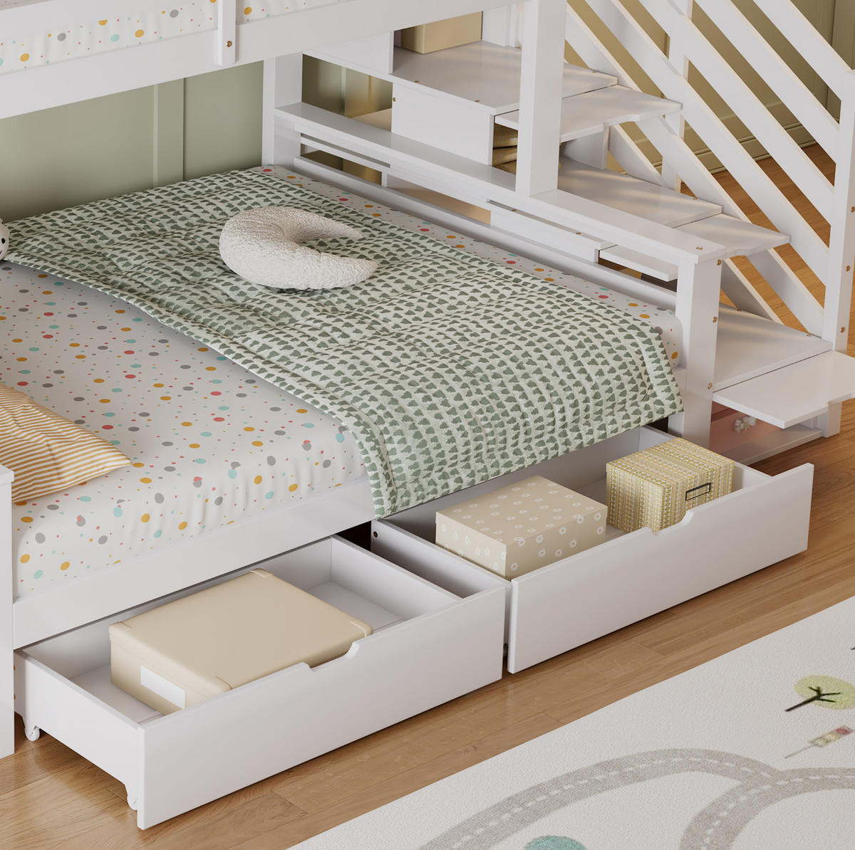 HAUSBETT 90/200 cm & 140/200 cm Weiß mit Treppenschrank und Schubladen - Weiß, Holzwerkstoff (90/200cm) - Flora Grace