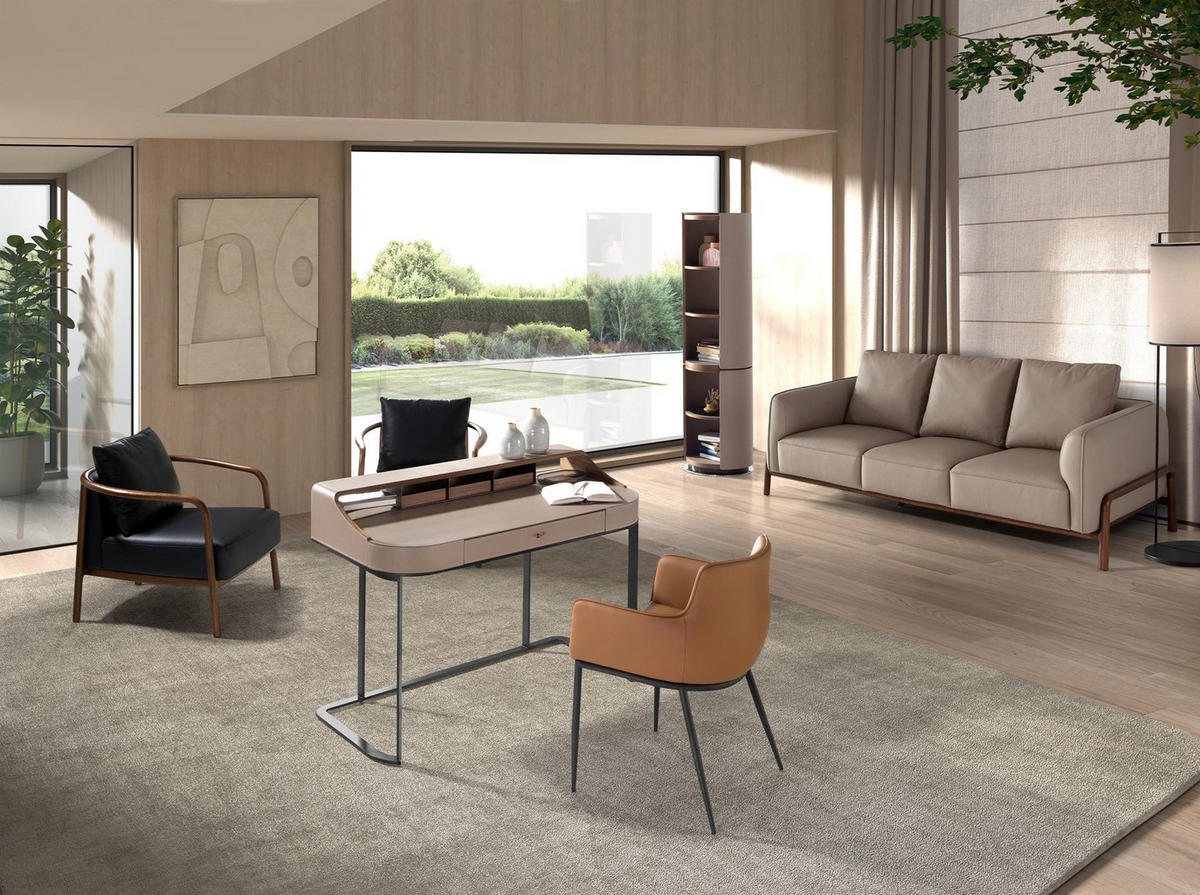 SCHREIBTISCH Schminktisch aus Kunstleder, Nussbaum und grauem Stahl 120/60/86 cm - Fango/Nussbaumfarben, Leder/Holz (60/120/86cm) - ANGEL CERDA