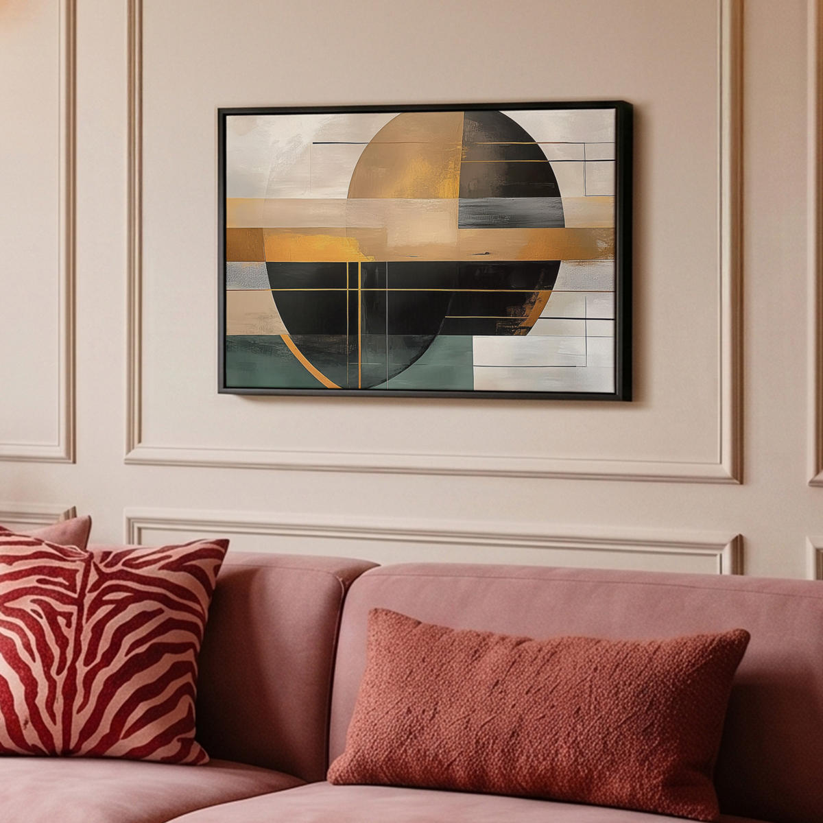 LEINWAND Bilder mit Rahmen - Abstrakt - Gold - Bronze - Grün - Formen - Modern - 60x40 - Multicolor, Textil (60/40cm) - MuchoWow