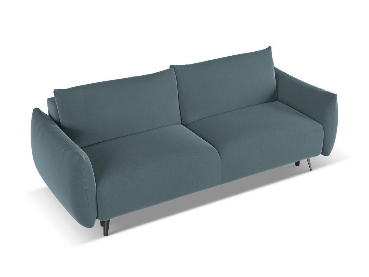 3-SITZER SOFA mit Schlaffunktion Samt Stoff Blau - Blau/Petrol, Textil/Metall (230/86/105cm) - Makamii