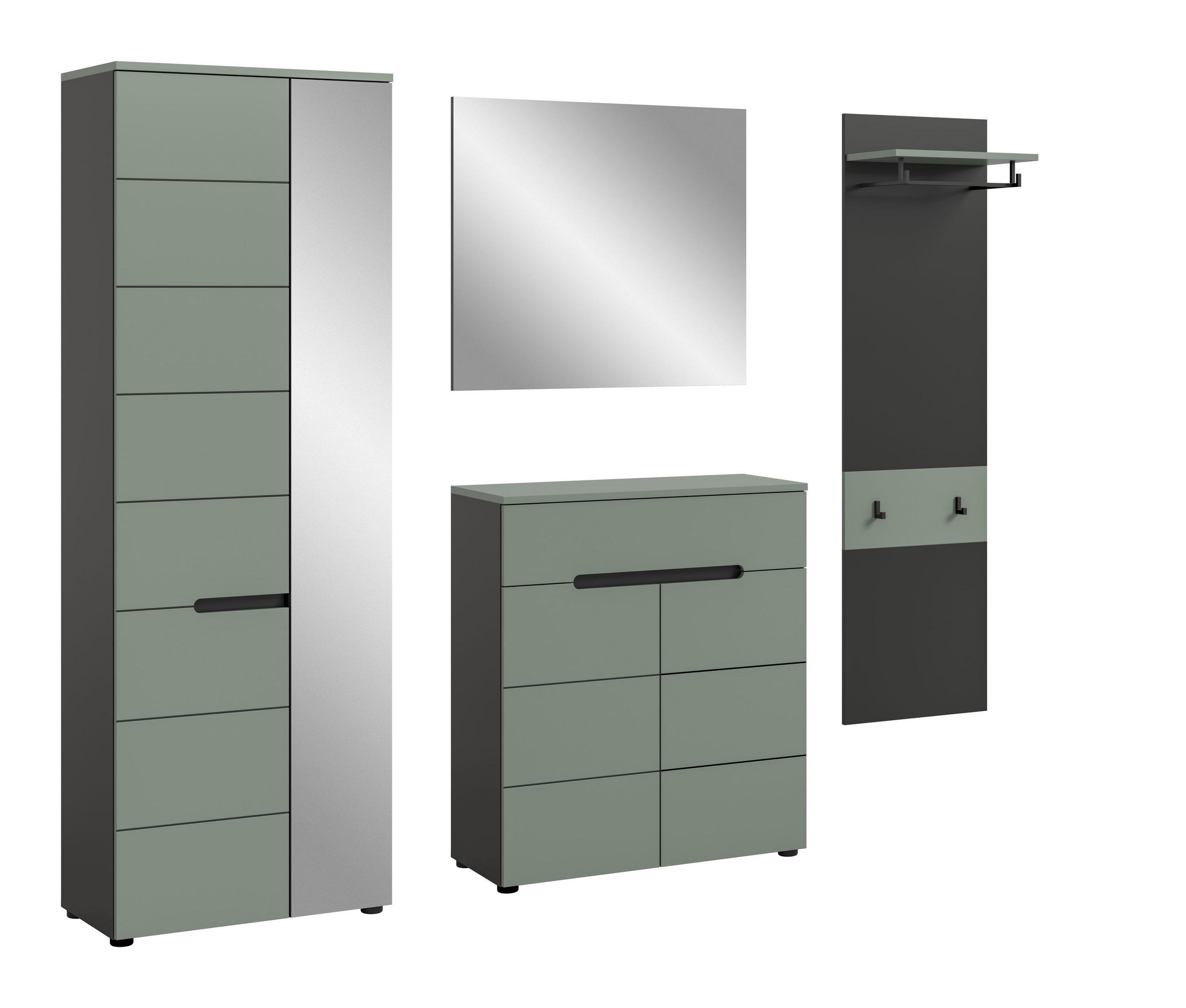 GARDEROBE Nova 4-tlg. (B/H/T: ca. 220/190/37 cm) in Basalt grau/Smoke Green - Grau, Holzwerkstoff (220/190/37cm)