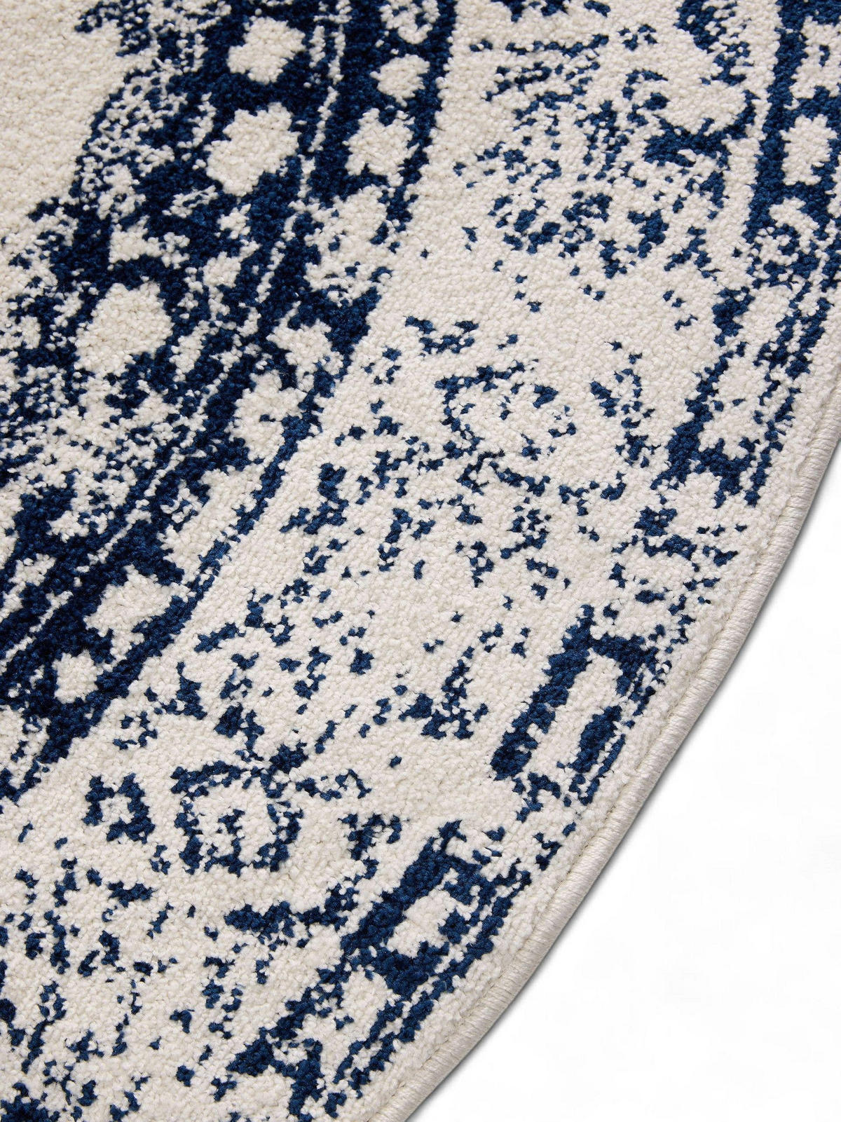 VINTAGE-TEPPICH Sia ø 160 cm rund - Blau/Creme, Kunststoff (160/160cm) - benuta