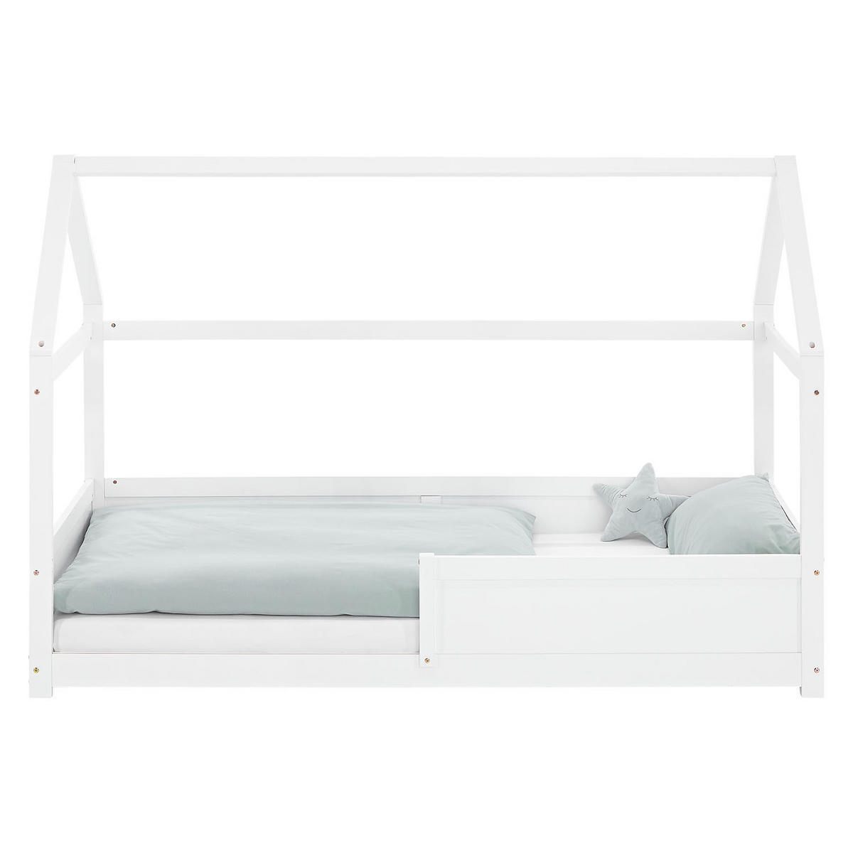 BODENBETT 90/200 cm in Weiß mit Lattenrost - Weiß, Holz (206/141/97cm) - Homestyle4u