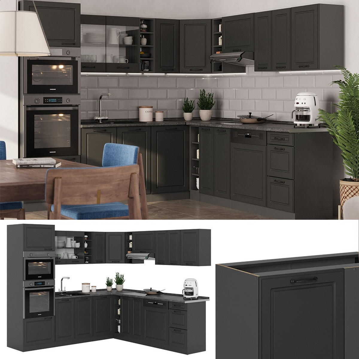 ROHOVÁ KUCHYŇ R-Line Antracitový venkovský dům/antracit - antracitová, kompozitní dřevo (247/81.6/60cm) - Vicco
