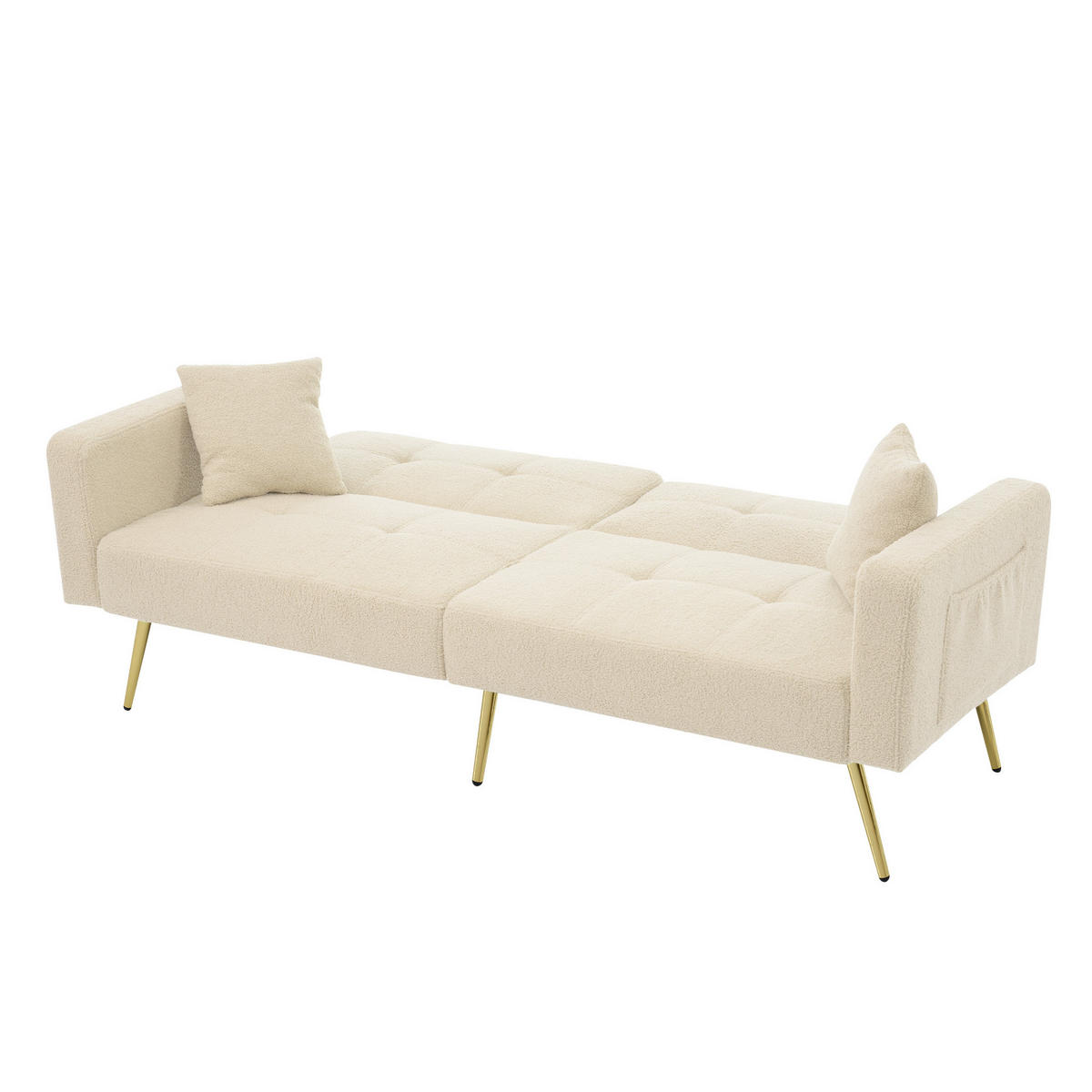 SCHLAFSOFA Lammwollstoff mit verstellbarer Rückenlehne und Seitentaschen Beige 175/64/72 cm - Beige, Textil (64/72/175cm) - Redom