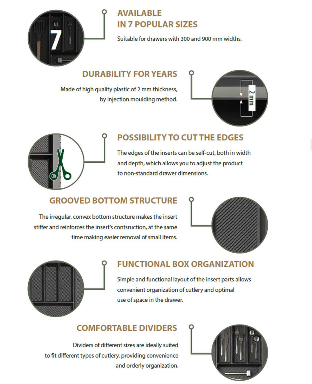 BESTECKEINSATZ kürzbar, Breite 29-35cm, Schublade 40cm, Tiefe 42-49cm - Anthrazit, Kunststoff (35/5.5/49cm)