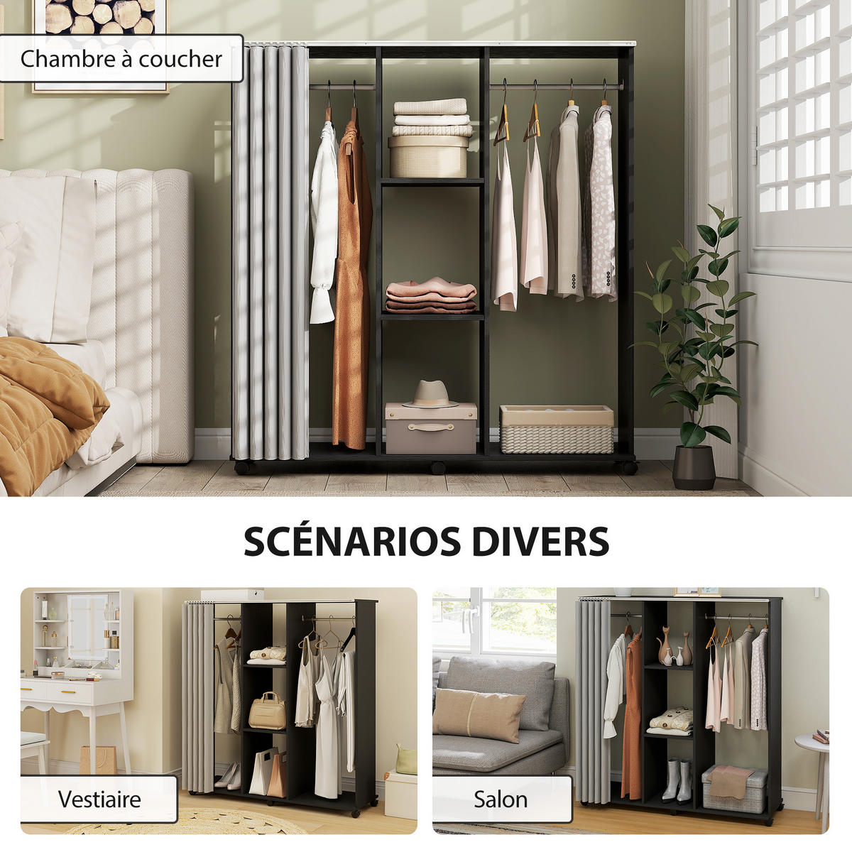 KLEIDERSCHRANK DE-17206 Schwarz - Schwarz, Holzwerkstoff (40/128/120cm) - ComfortXL