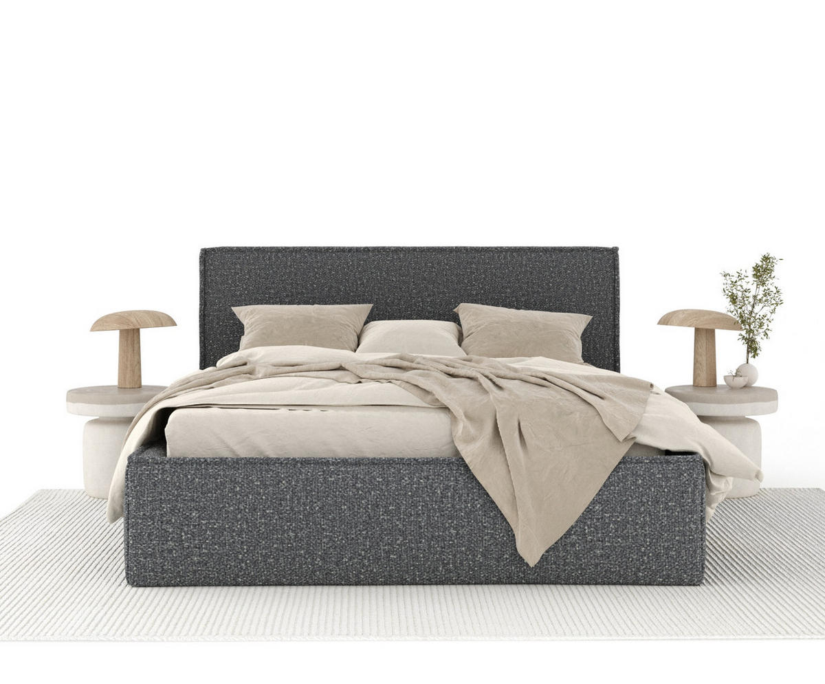 POLSTERBETT Lounge Dunkelgrau 160/200 cm im Plüschstoff - Dunkelgrau/Naturfarben, Holz/Holzwerkstoff (160/200cm) - Maison de Reve