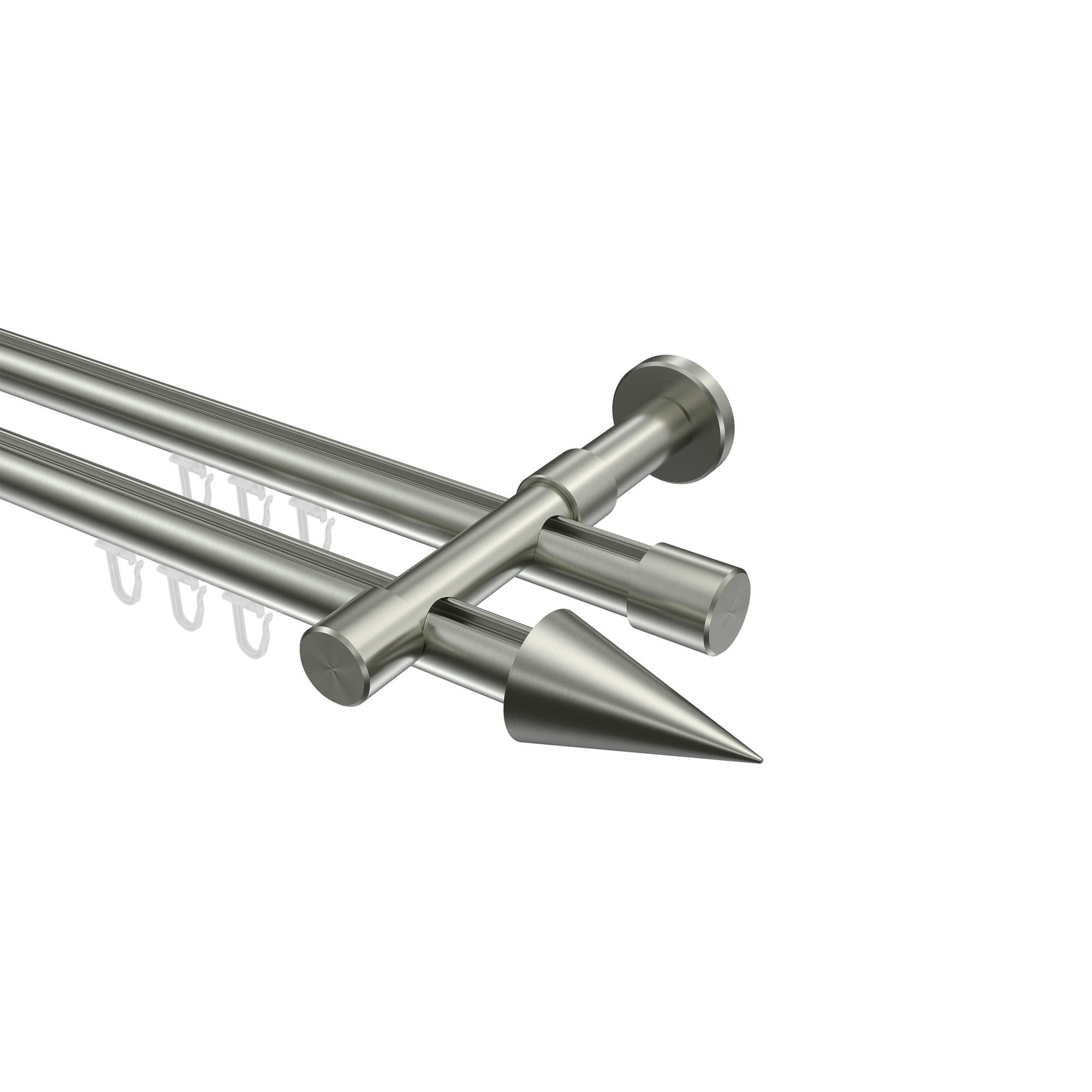 INNENLAUF-GARDINENSTANGEN-SET Prestige Savio 400 cm (geteilt in 2 x 200 cm), 2-läufig, 20 mm Ø Edelstahl-Optik - Edelstahlfarben, Metall (400cm) - INTERDECO