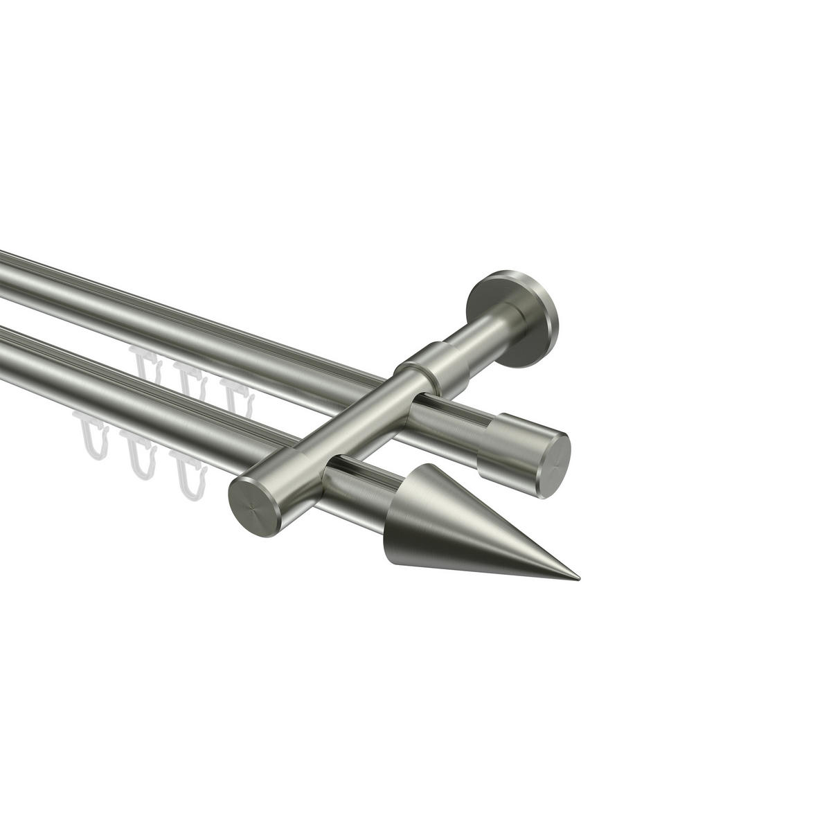 INNENLAUF-GARDINENSTANGEN-SET Prestige Savio 300 cm (geteilt in 3 x 100 cm), 2-läufig, 20 mm Ø Edelstahl-Optik - Edelstahlfarben, Metall (300cm) - INTERDECO