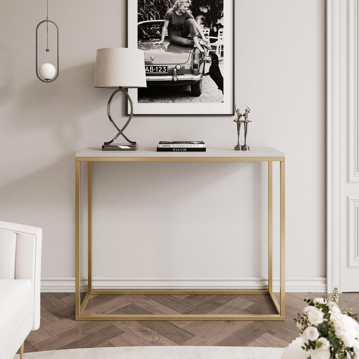 KONSOLENTISCH IRMA in 100/30/80 cm, Gold / Kaschmir - Kaschmir/Goldfarben, Holzwerkstoff/Metall (30/100/80cm) - Idohome