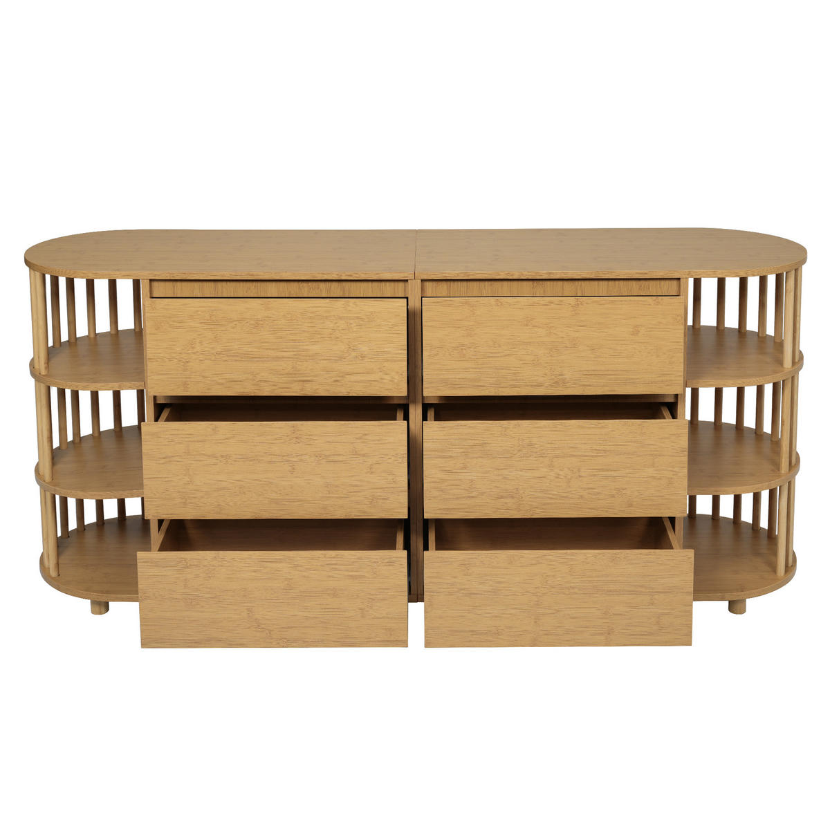 SIDEBOARD 160/40/75 cm in Eiche mit 6 Schubladen und Bambusregalen - Naturfarben, Holzwerkstoff (160/75/40cm) - Flora Grace