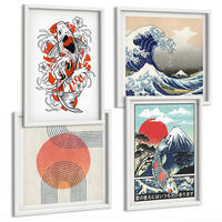 BILDER SET 4er Set - 50x50 cm & 40x60 cm Weißer Rahmen - Illustrationen von Fischbergen, die sich in Japan ausbreiten - Weiß, Kunststoff (50/50cm) - TULUP