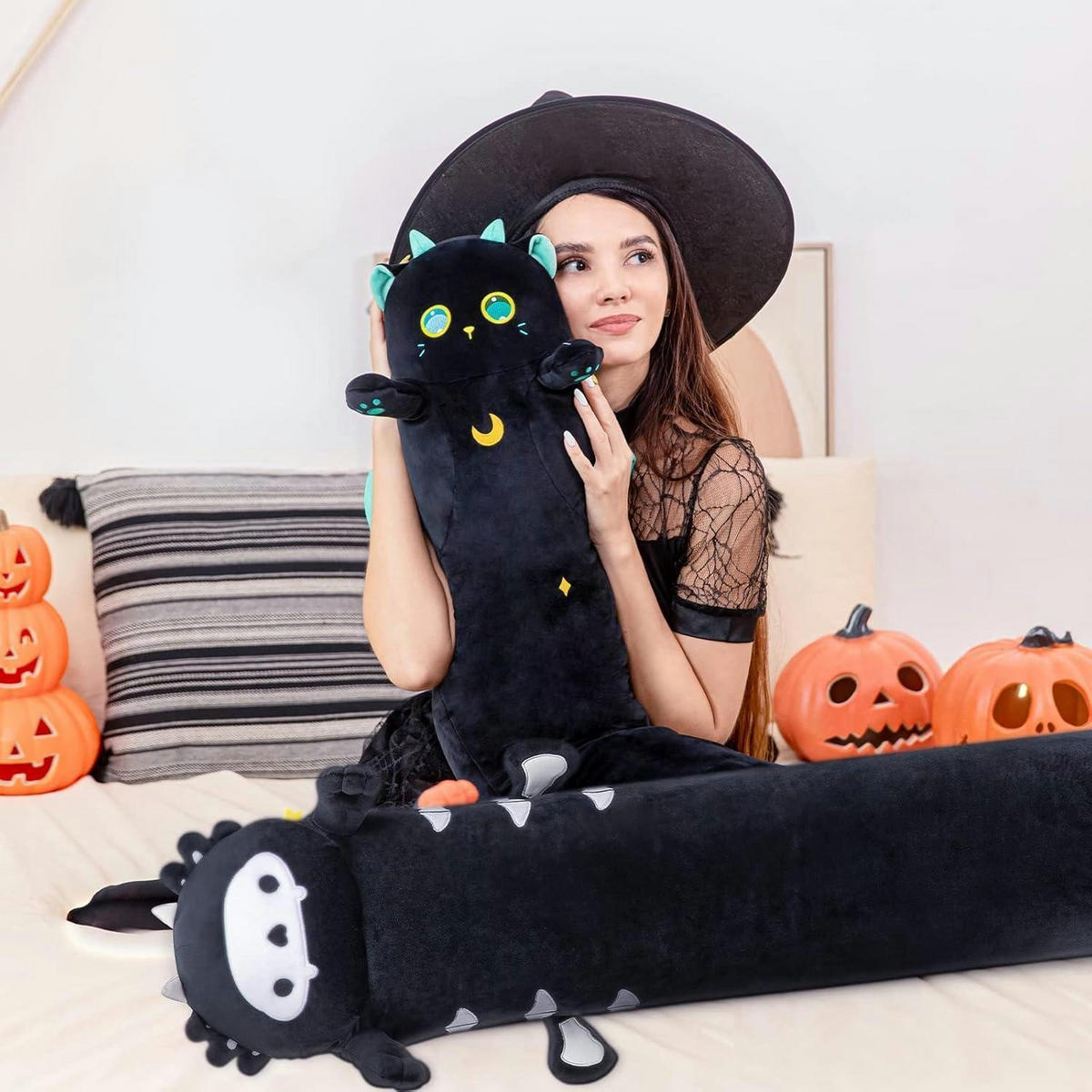 PLÜSCHKISSEN Katze, schwarz, 90 cm - Schwarz, Textil (22/35cm)