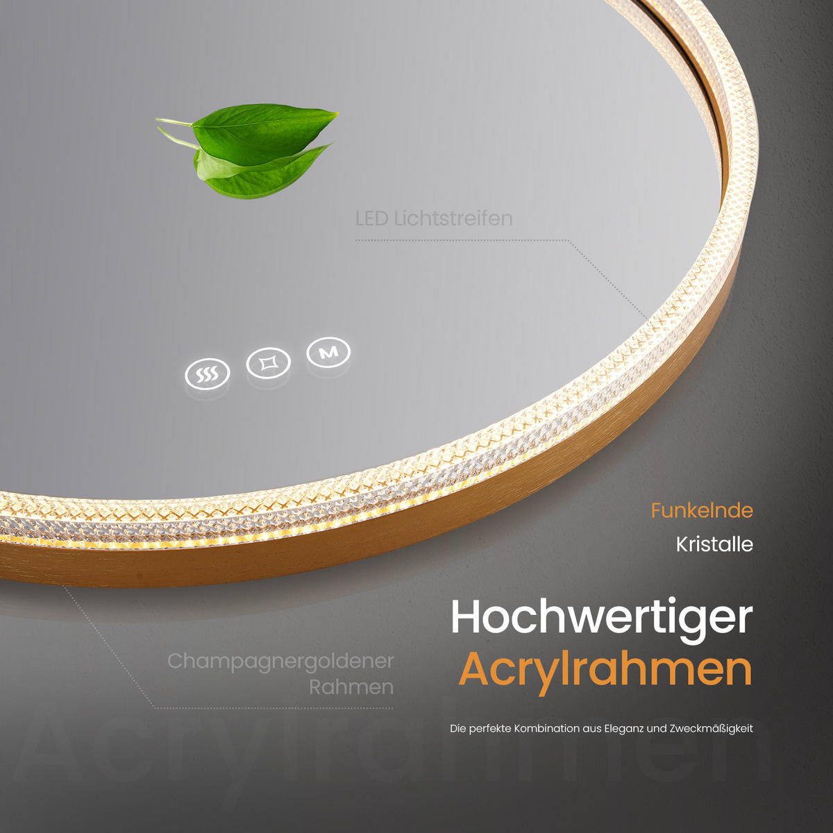 BADSPIEGEL Runder mit Beleuchtung Gold ф60 cm - Goldfarben, Glas (60/4.3/60cm) - EMKE