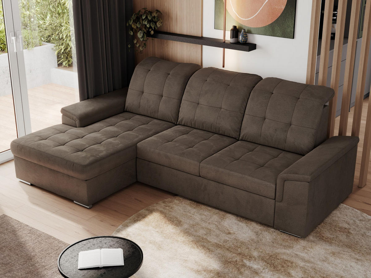 ECKSOFA MADRITO L - Braun Velorus - Links - Silberfarben/Braun, Textil/Metall (160/256cm)
