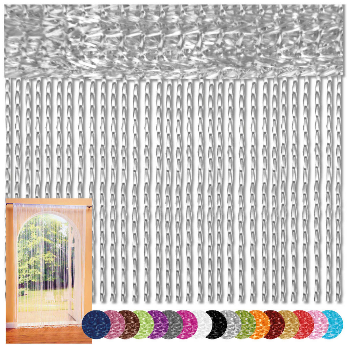FADENVORHANG 90 cm x 240 cm Fadengardine (Silber) Ideal als Insektenschutz oder Raumteiler - Silberfarben, Textil (90/240cm) - Bestlivings