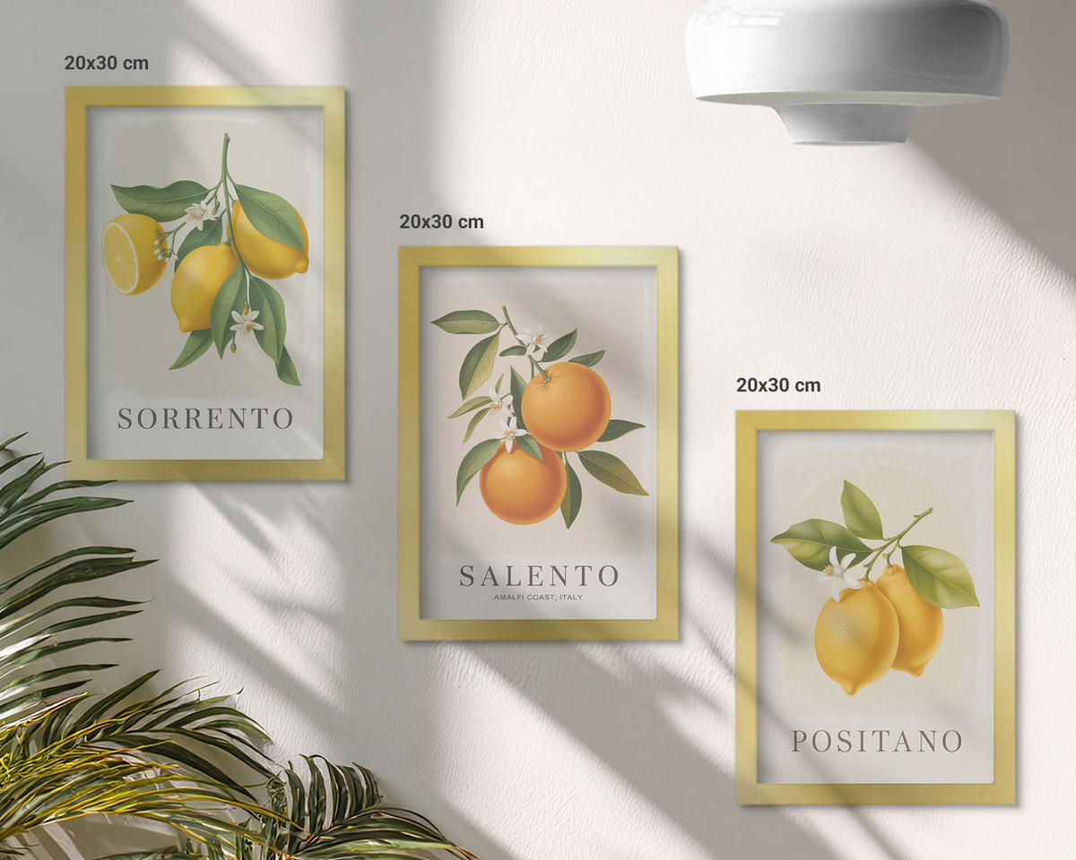 BILDER SET 3er Set - 20x30 cm Goldrahmen - Amalfi-Zitronen und -Orangen - Goldfarben, Kunststoff (20/30cm) - TULUP