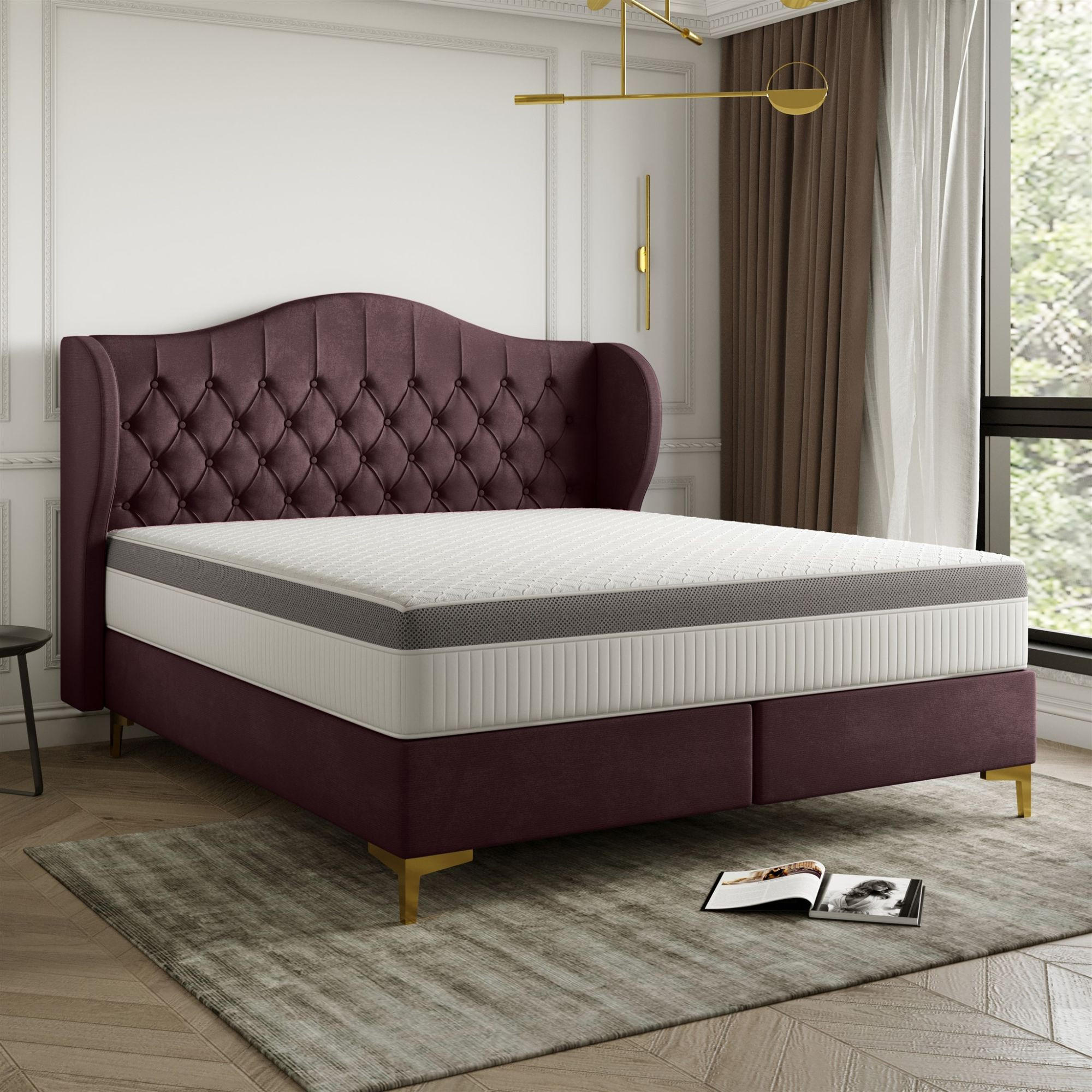 POLSTERBETT Pelagio In Whisper - Bordeaux, Holzwerkstoff/Textil (180/200cm) - Fun Möbel