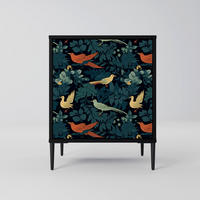 SIDEBOARD FOWL ORNAMENT, Schwarz, 57,5x42x72,5 cm, Schwarze Metallfüße - Multicolor/Schwarz, Holzwerkstoff/Metall (57.5/72.5/42cm) - SpaceRebels