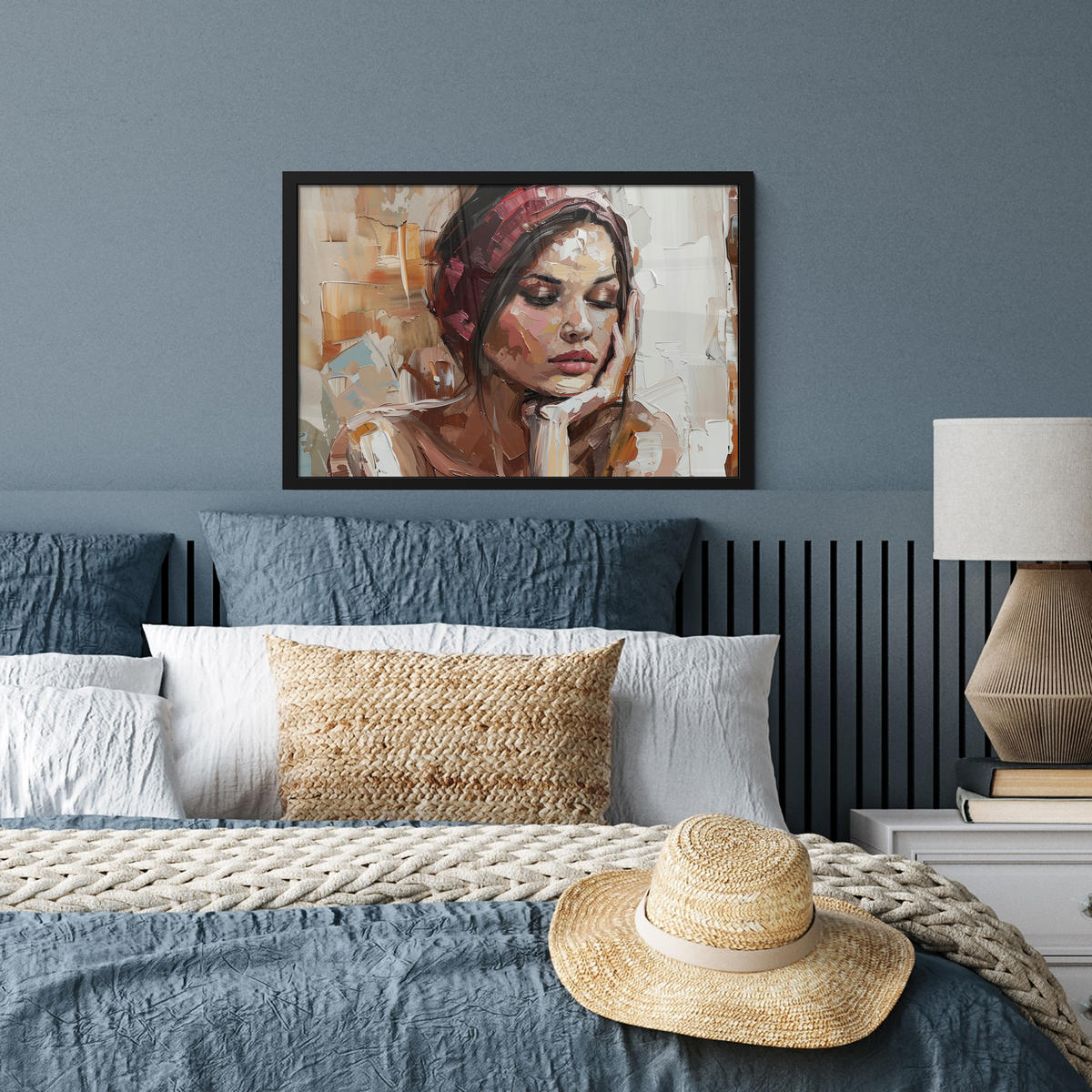 POSTER MIT RAHMEN Frau - Lackierung - Porträt - Modern 60x40 cm - Altrosa, Papier (60/40cm) - MuchoWow