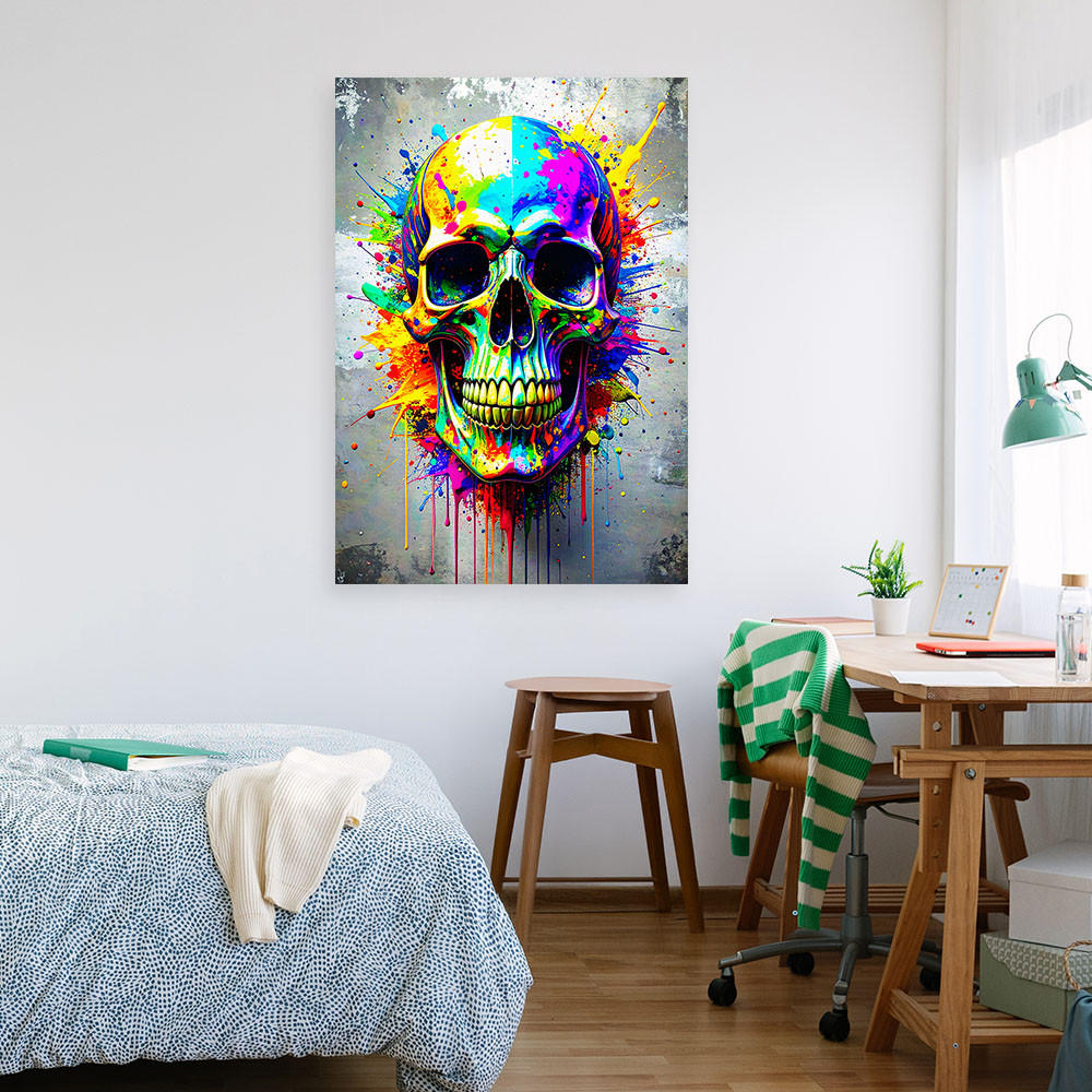 LEINWANDBILD Bunte Totenkopf Abstrakt 40x60cm - Multicolor, Textil (40/60cm) - Feeby