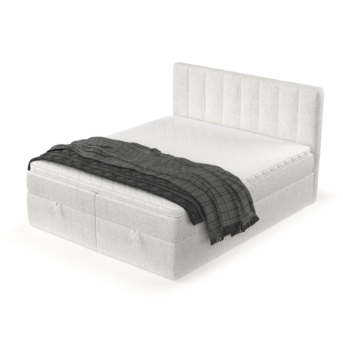 BOXBETT Lusso 180/200 cm Creme im Neve Stoff - Creme/Schwarz, Holz/Holzwerkstoff (180/200cm) - AltaBeds