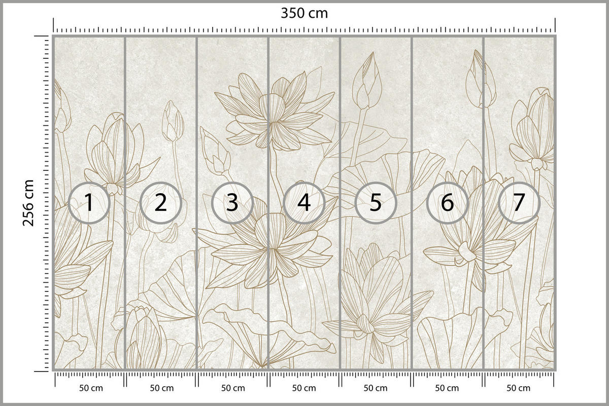 FOTOTAPETE für Wohnzimmer Linienzeichnung Blumen Pflanzen Natur 350x256 - Beige, Papier (350/256cm) - Muralo