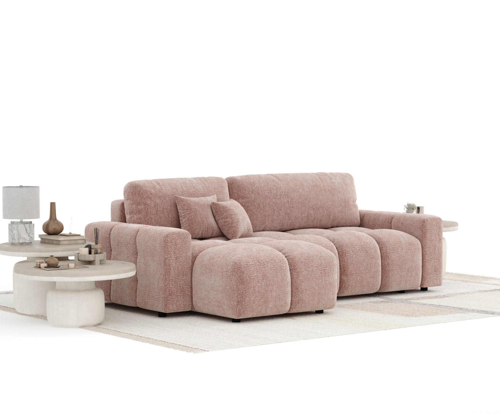 ECKSOFA MIT SCHLAFFUNKTION Ucci Rosa Chenille - Schwarz/Rosa, Holz/Holzwerkstoff (233/142cm) - Maison de Reve