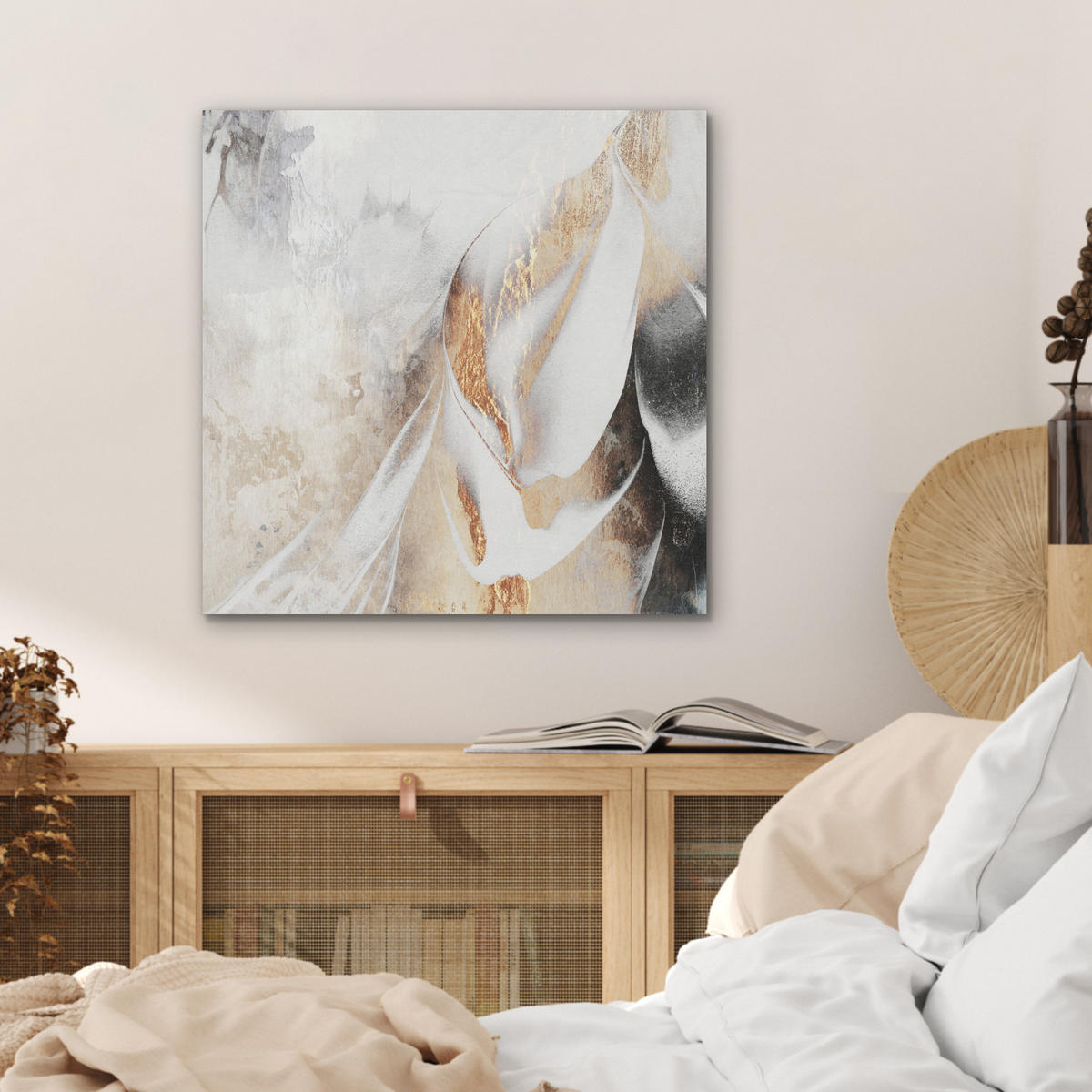 AKUSTIKBILD Luxus - Abstrakt - Gold - Weiß Wandbilder 60x60 cm - Goldfarben, Kunststoff (60/60/0.9cm) - MuchoWow