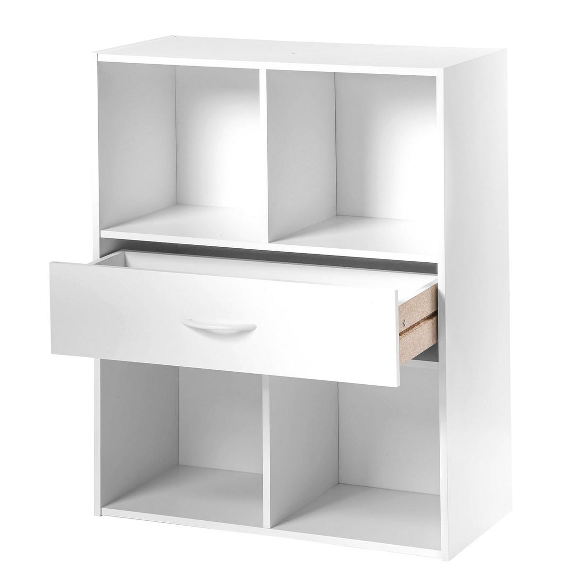 AUFBEWAHRUNGSREGAL 4 Fächer mit einer Schublade - Weiß, Holzwerkstoff (29.5/80/62cm) - Calicosy